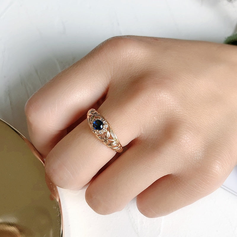 Ethnic Flower Sapphire 14K Rose Gold Ring