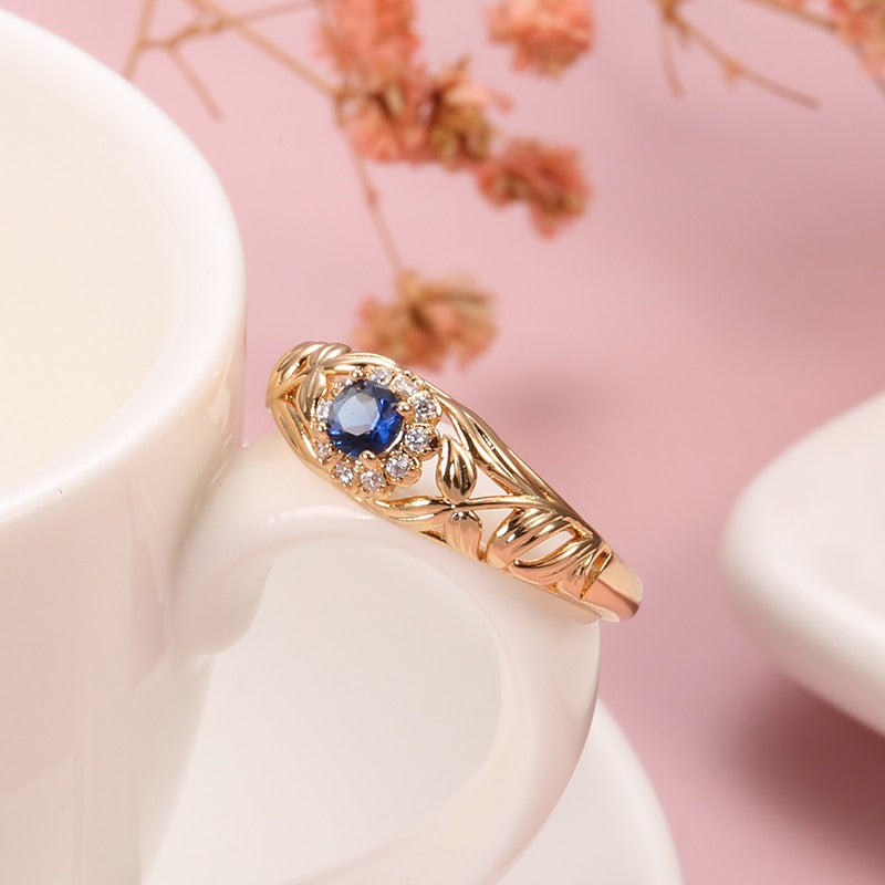 Ethnic Flower Sapphire 14K Rose Gold Ring