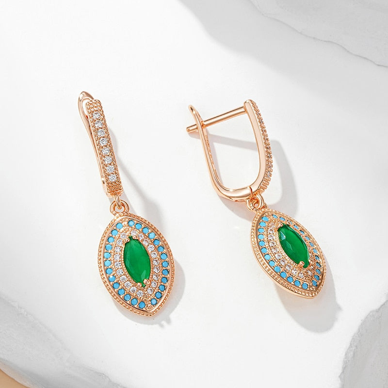 Vintage Emerald 14K Rose Gold Earrings