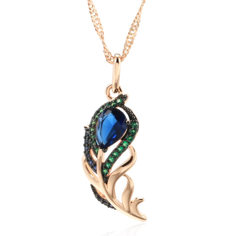 Peacock Feather Sapphire 14K Rose Gold Necklace