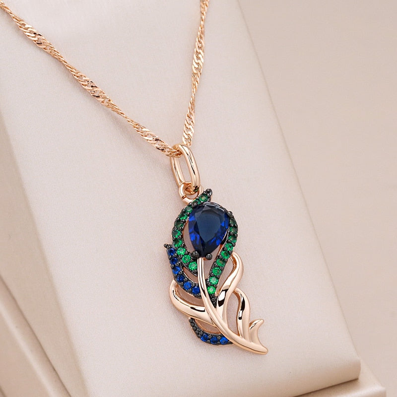 Peacock Feather Sapphire 14K Rose Gold Necklace