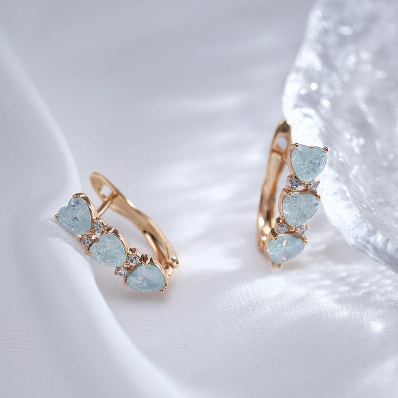 Lovely Aquamarine Heart 14K Rose Gold Earrings
