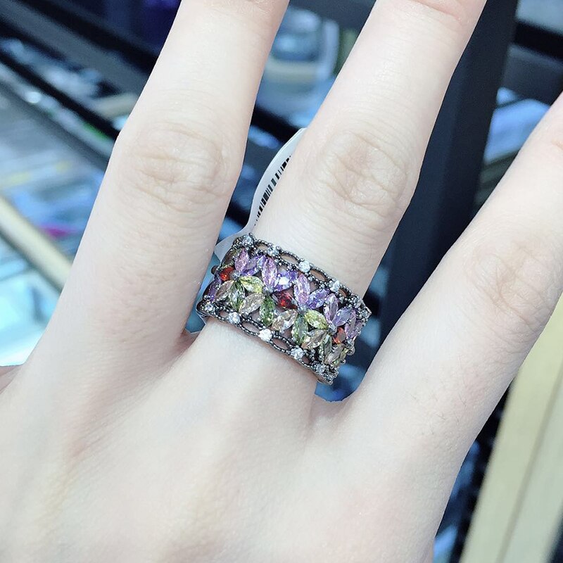 Chakra Flower Zircon Adjustable Ring
