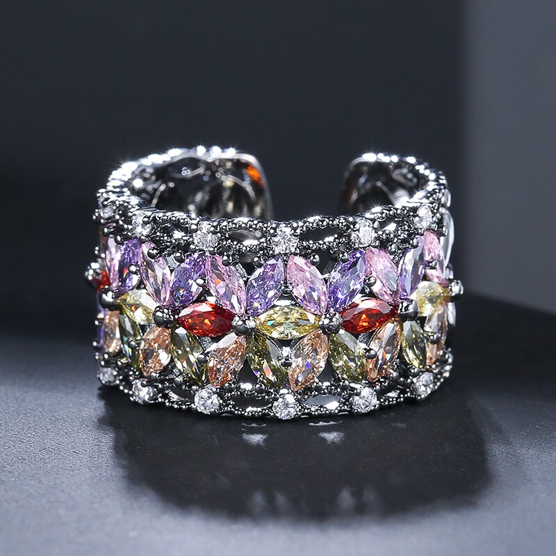 Chakra Flower Zircon Adjustable Ring