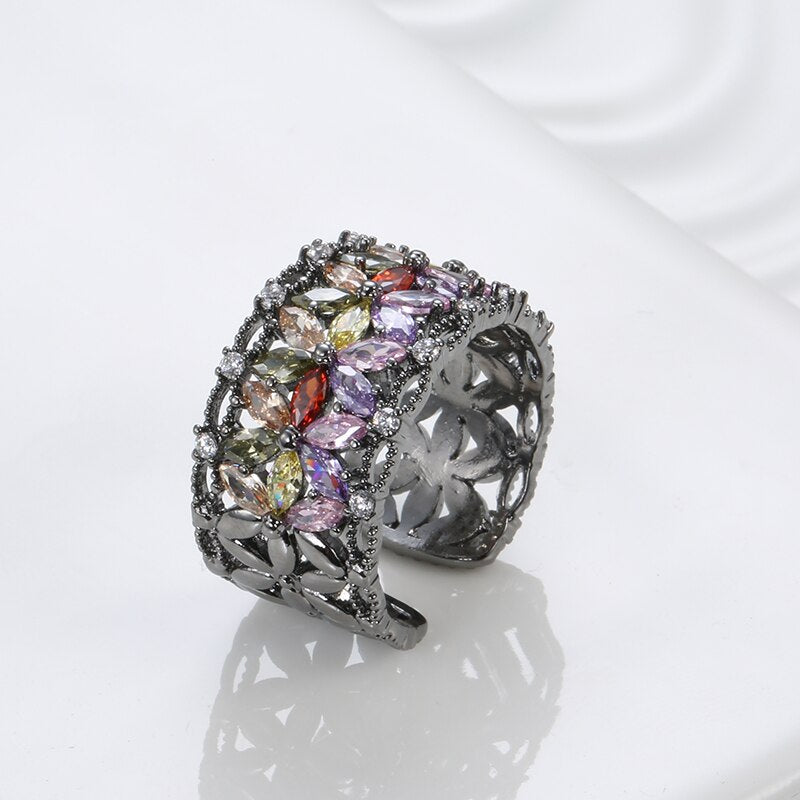 Chakra Flower Zircon Adjustable Ring