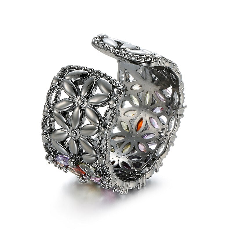 Chakra Flower Zircon Adjustable Ring