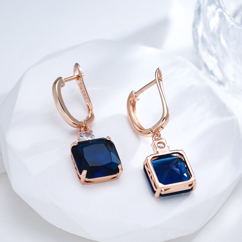 Square Sapphire 14K Rose Gold Dangle Earrings