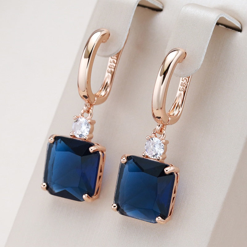 Square Sapphire 14K Rose Gold Dangle Earrings