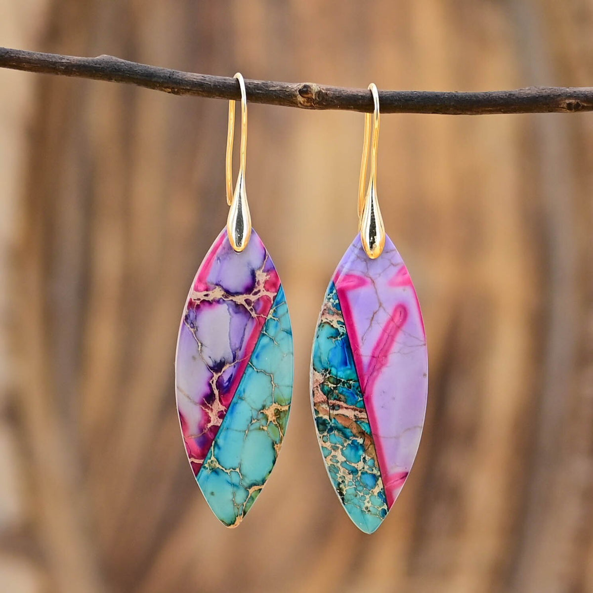 Purple Leaf Jasper Earrings - Drop Earrings - Pretland | Spiritual Crystals & Jewelry