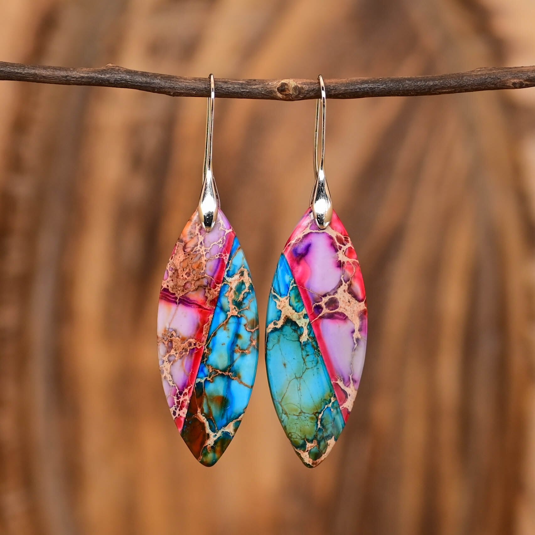 Purple Leaf Jasper Earrings - Drop Earrings - Pretland | Spiritual Crystals & Jewelry