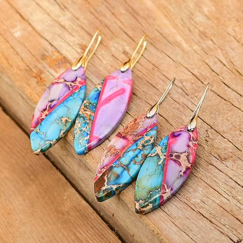 Purple Leaf Jasper Earrings - Drop Earrings - Pretland | Spiritual Crystals & Jewelry