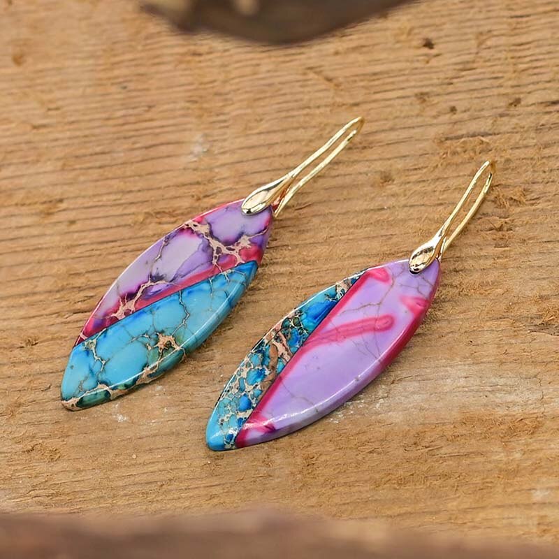 Purple Leaf Jasper Earrings - Drop Earrings - Pretland | Spiritual Crystals & Jewelry