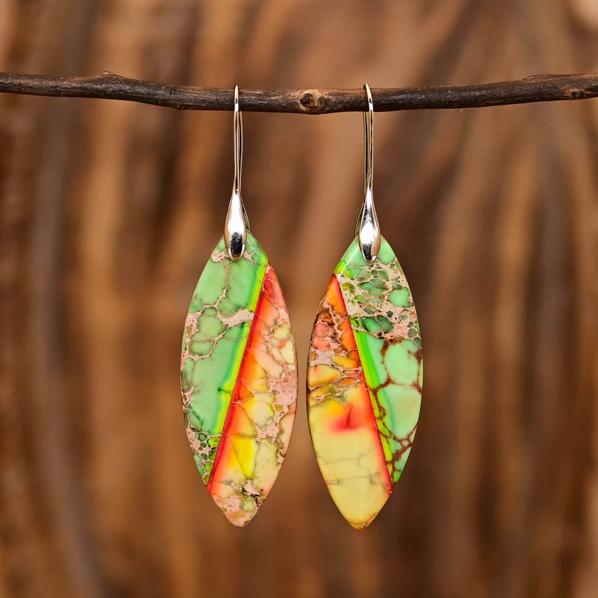 Nile Green Leaf Emperor Earrings - Drop Earrings - Pretland | Spiritual Crystals & Jewelry
