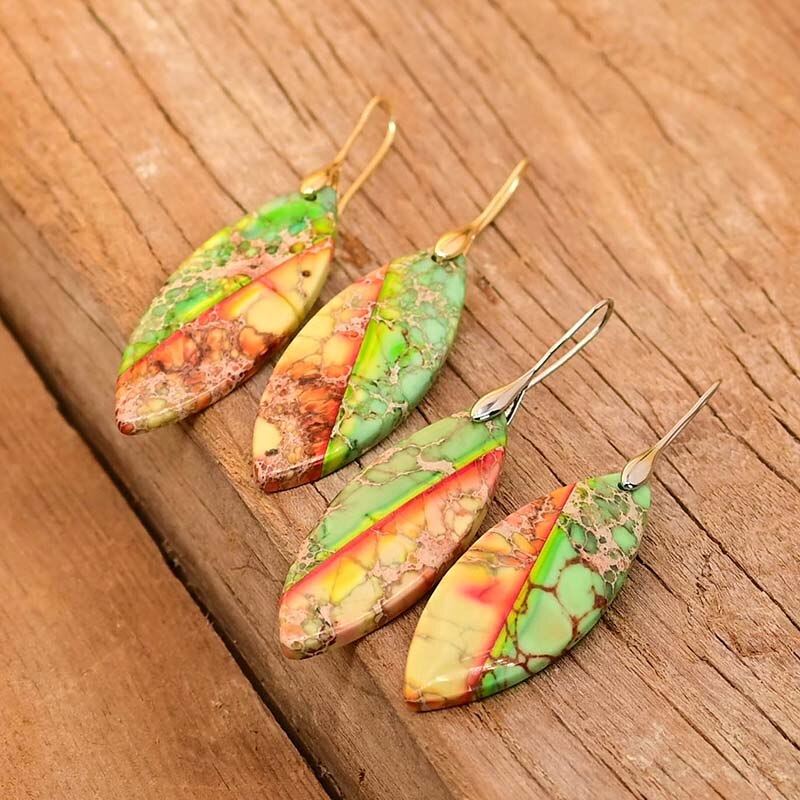 Nile Green Leaf Emperor Earrings - Drop Earrings - Pretland | Spiritual Crystals & Jewelry