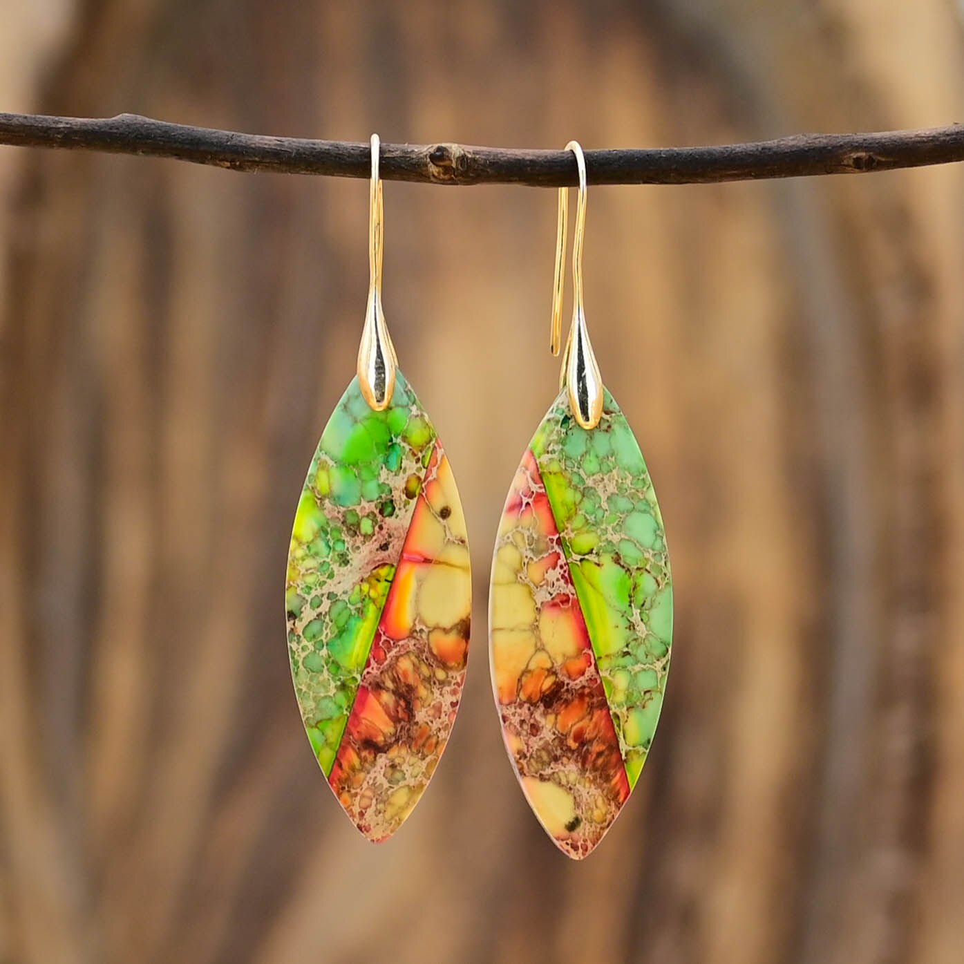 Nile Green Leaf Emperor Earrings - Drop Earrings - Pretland | Spiritual Crystals & Jewelry