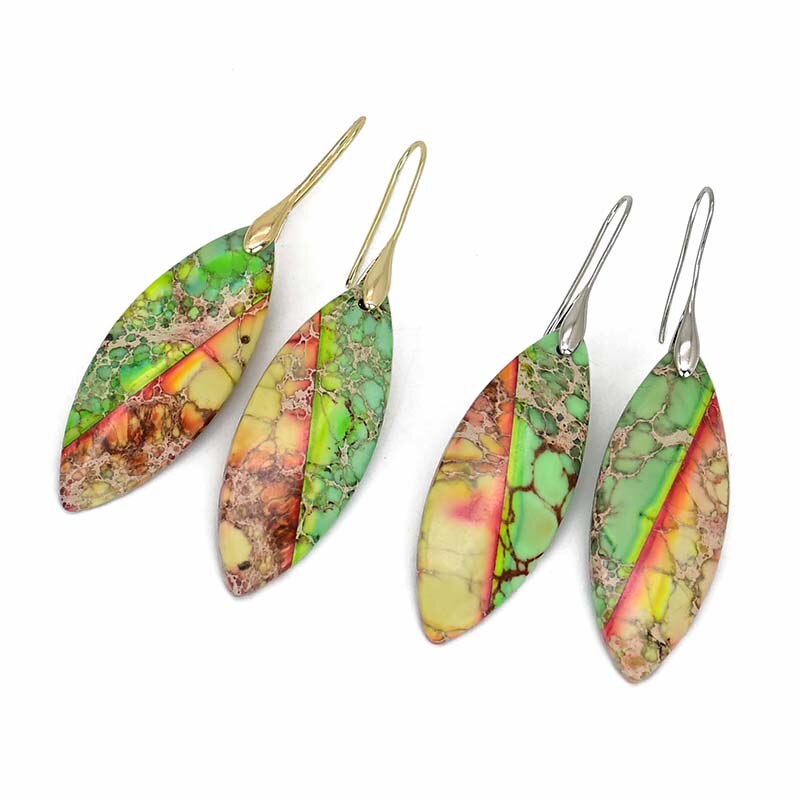 Nile Green Leaf Emperor Earrings - Drop Earrings - Pretland | Spiritual Crystals & Jewelry