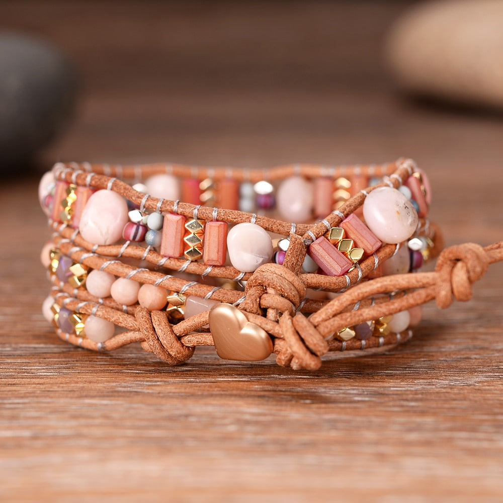 Spiritual Free Spirit Rhodochrosite Bracelet - Wrap Bracelets - Pretland | Spiritual Crystals & Jewelry