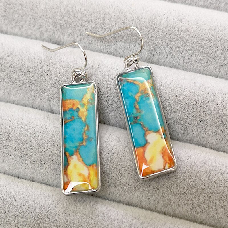 Vintage Colorful Jasper Earrings - Earrings - Pretland | Spiritual Crystals & Jewelry