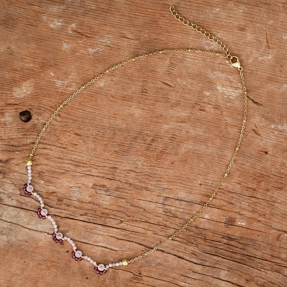 Luxury Flower Garnet Stone Necklace