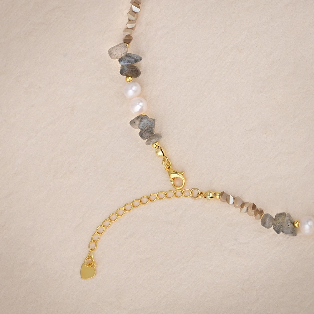 Elegant Labradorite & Pearl Necklace - Necklaces - Pretland | Spiritual Crystals & Jewelry