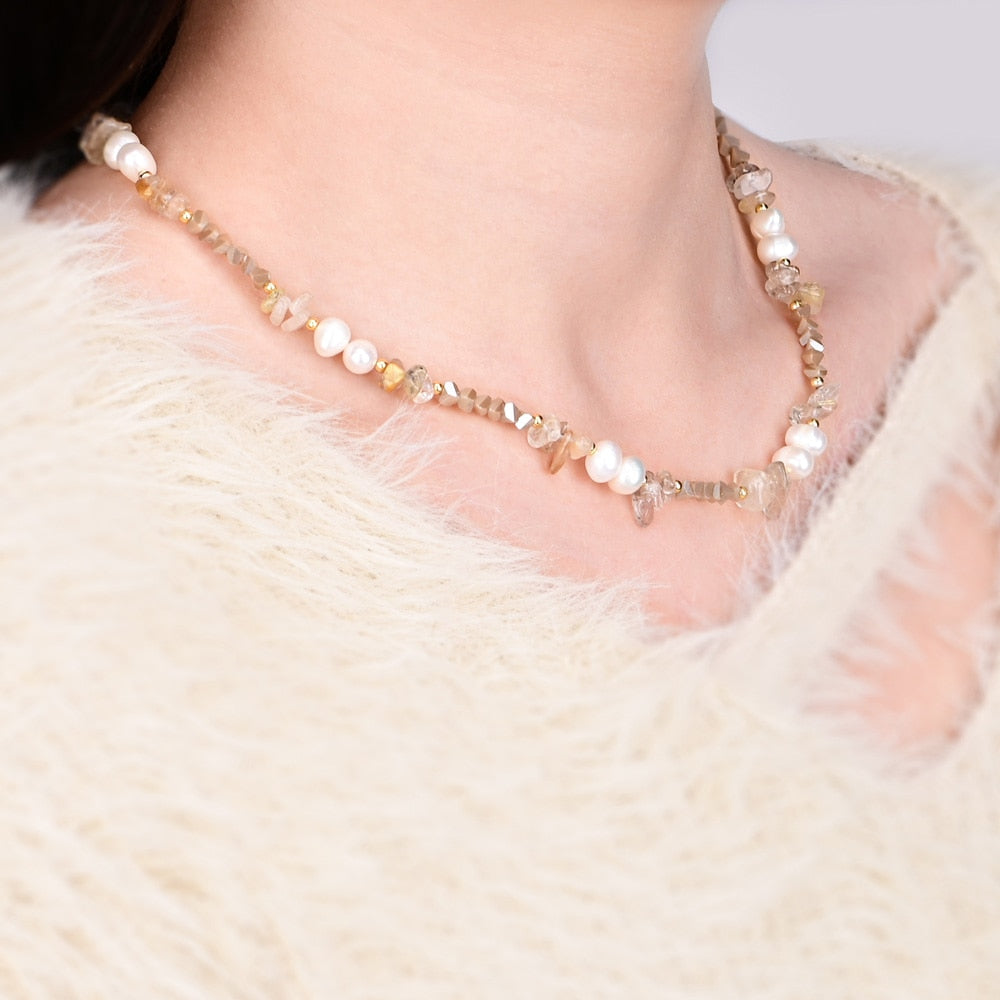 Elegant Labradorite & Pearl Necklace - Necklaces - Pretland | Spiritual Crystals & Jewelry