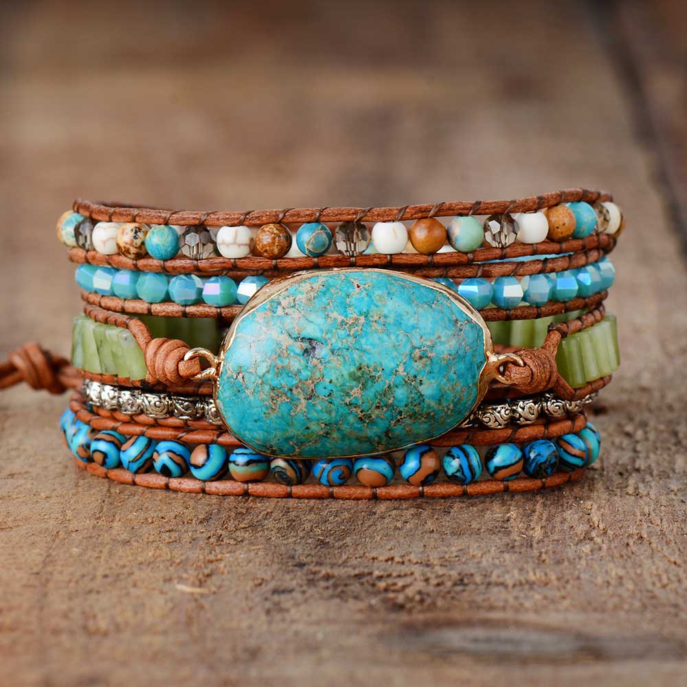 Spirit Turquoise Jasper Wrap Bracelet - Wrap Bracelets - Pretland | Spiritual Crystals & Jewelry