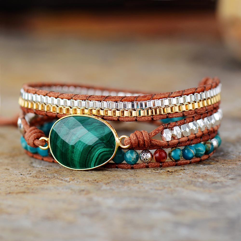 Nature Malachite Wrap Bracelet - Wrap Bracelets - Pretland | Spiritual Crystals & Jewelry