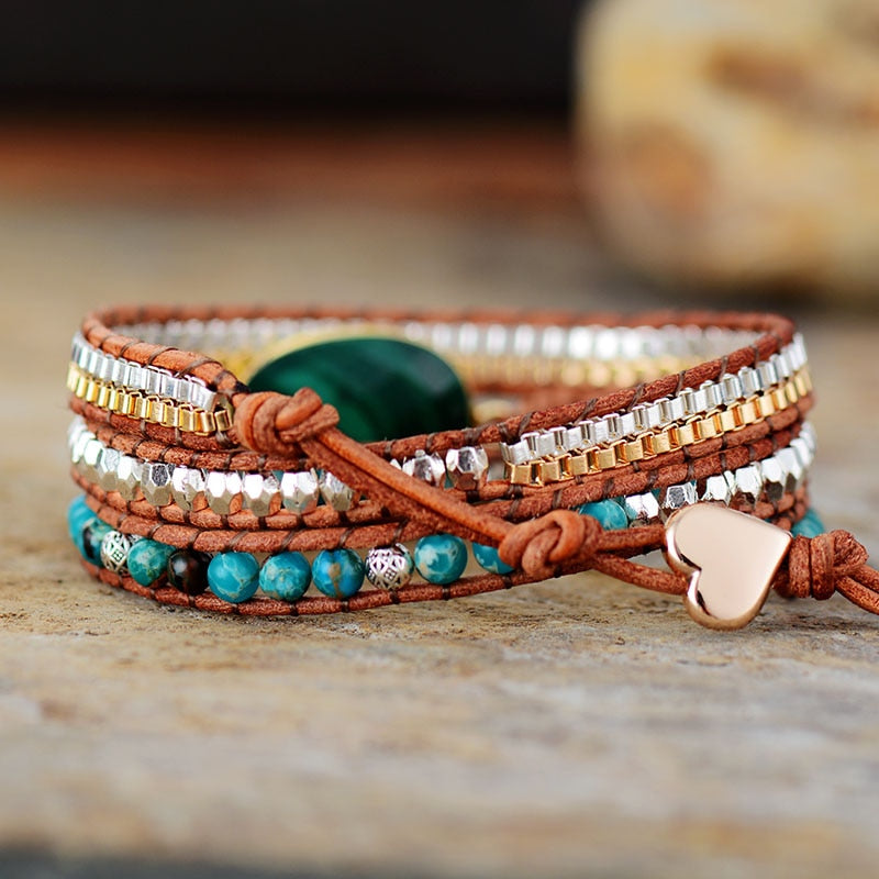 Nature Malachite Wrap Bracelet - Wrap Bracelets - Pretland | Spiritual Crystals & Jewelry