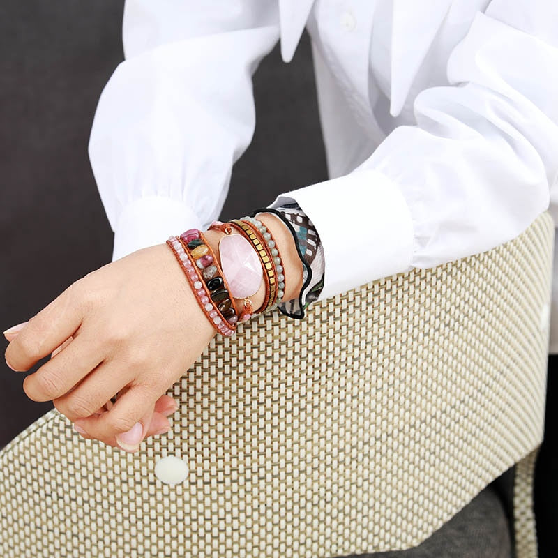 Inspired Rose Quartz Bracelet - Wrap Bracelets - Pretland | Spiritual Crystals & Jewelry