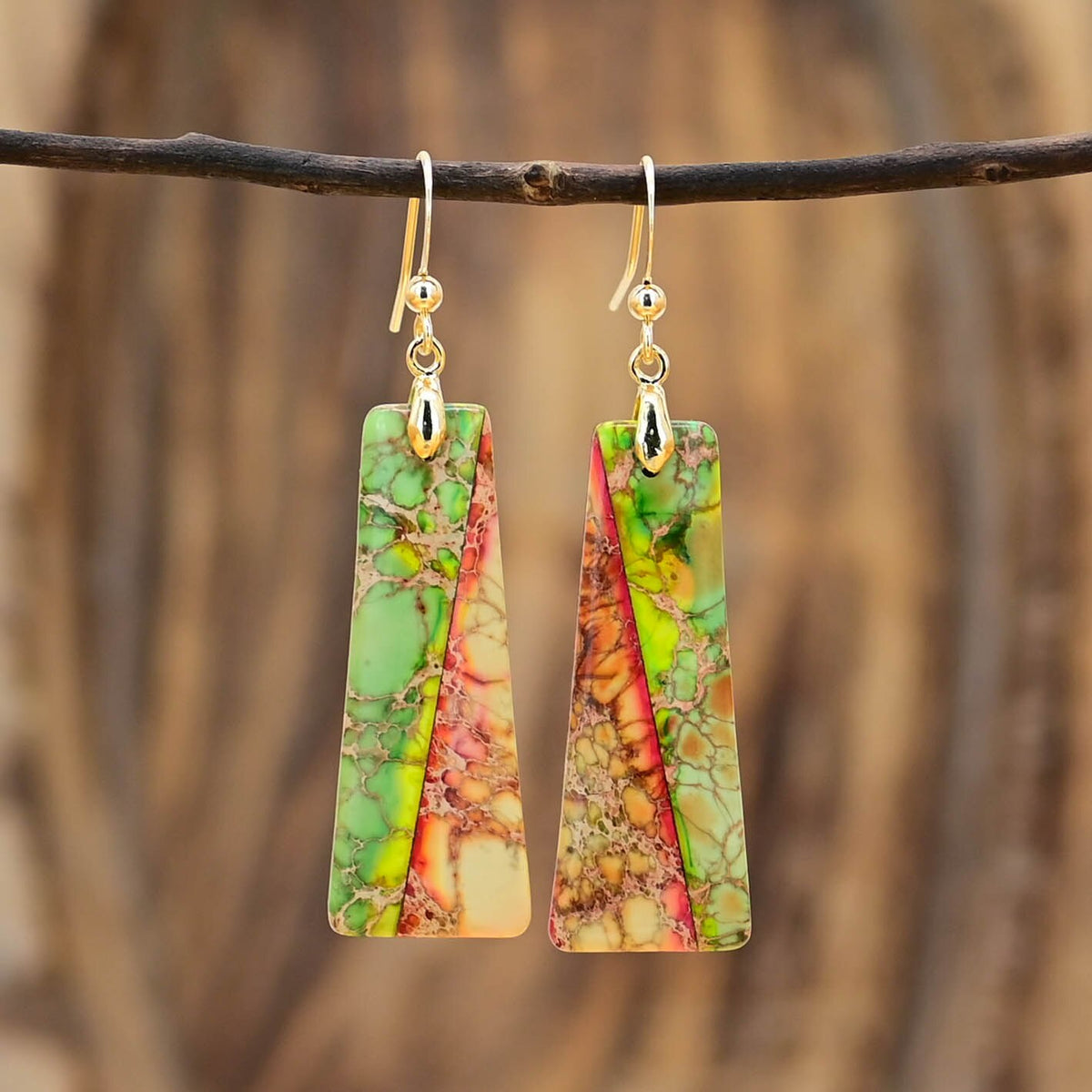Green Jasper Trapezoidal Earrings - Drop Earrings - Pretland | Spiritual Crystals & Jewelry