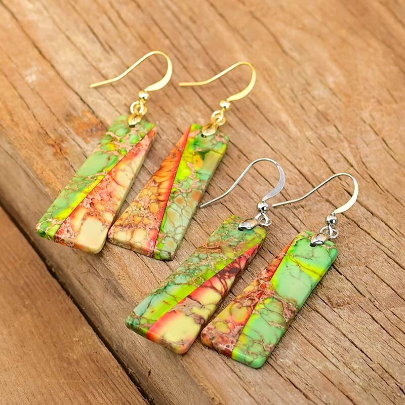 Green Jasper Trapezoidal Earrings - Drop Earrings - Pretland | Spiritual Crystals & Jewelry