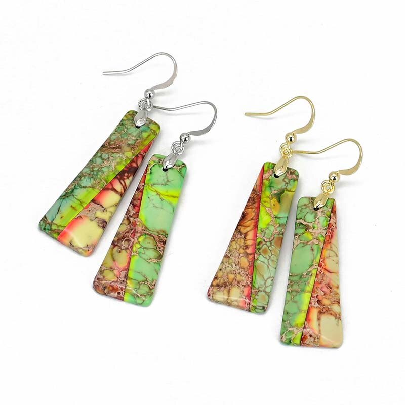 Green Jasper Trapezoidal Earrings - Drop Earrings - Pretland | Spiritual Crystals & Jewelry