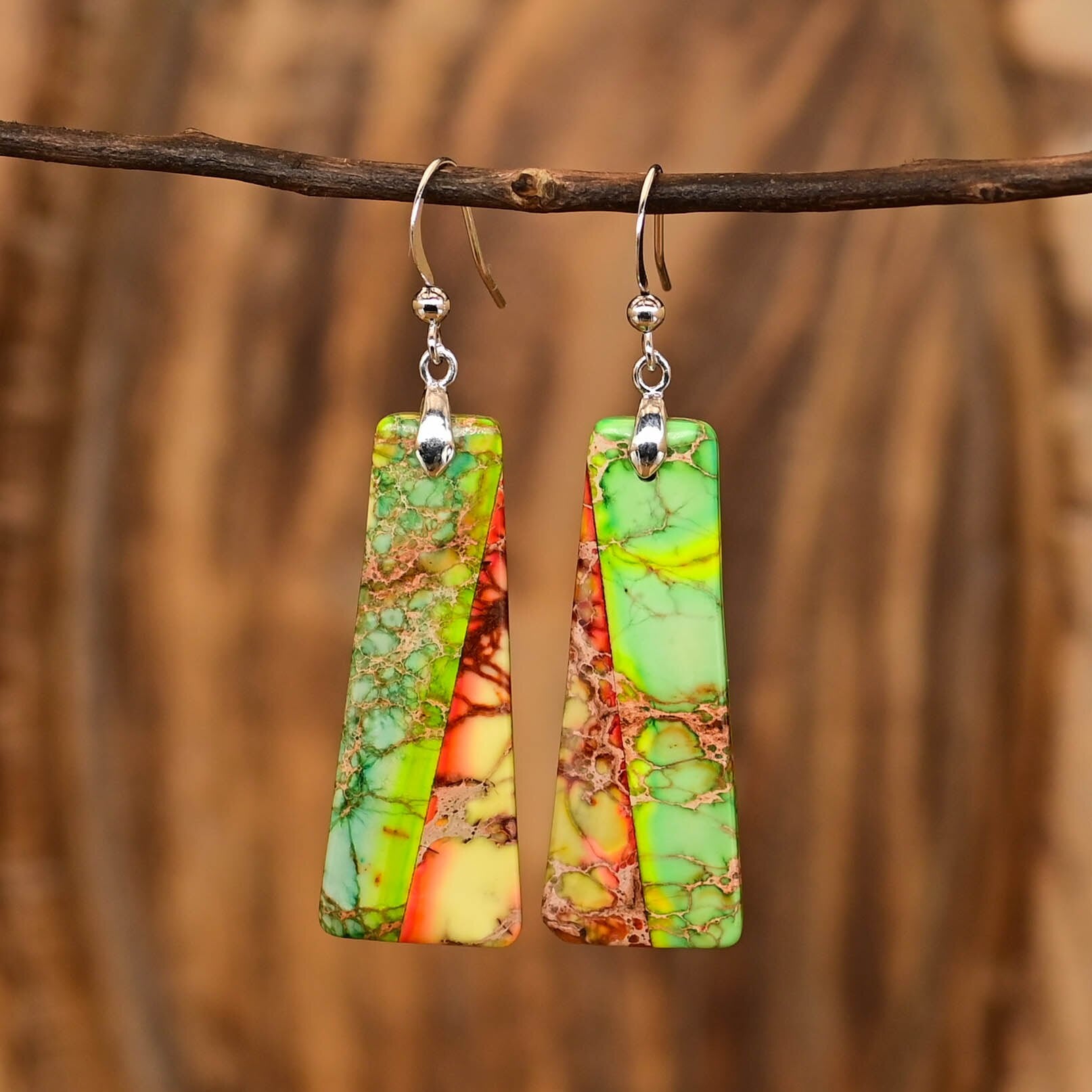 Green Jasper Trapezoidal Earrings - Drop Earrings - Pretland | Spiritual Crystals & Jewelry