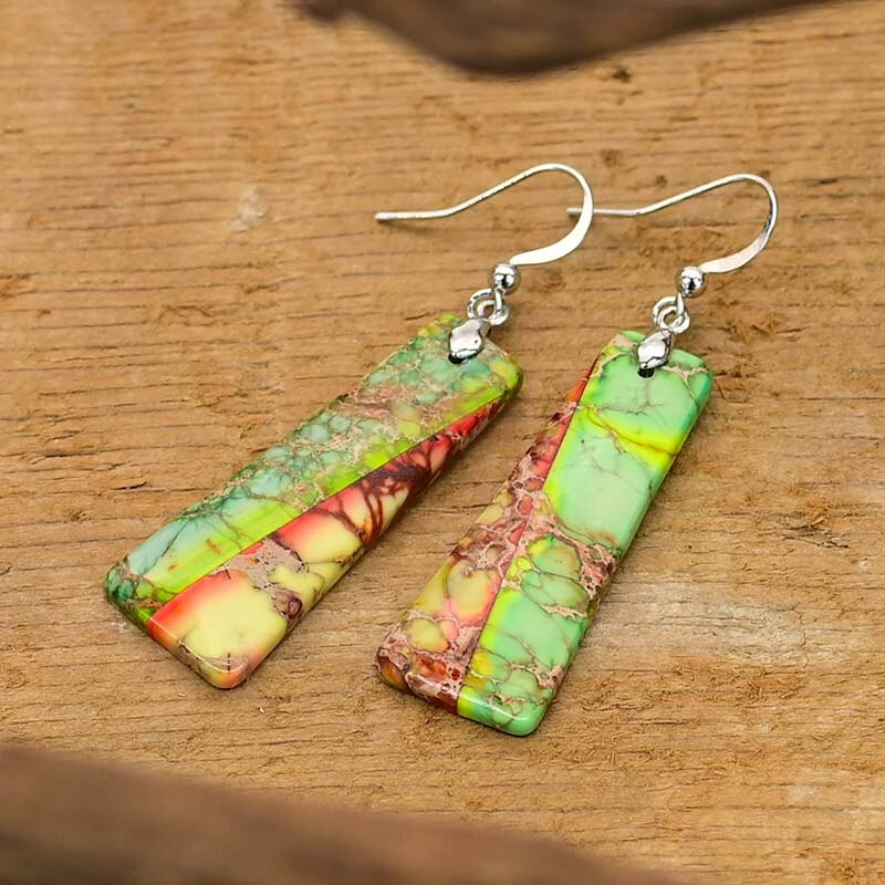 Green Jasper Trapezoidal Earrings - Drop Earrings - Pretland | Spiritual Crystals & Jewelry