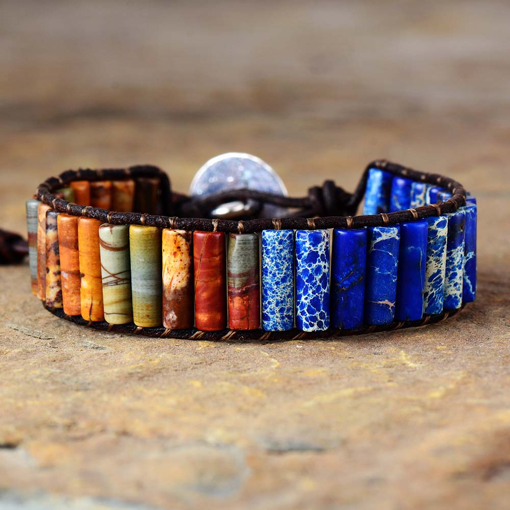 Polychrome Jasper Stone Unisex Bracelet - Wrap Bracelets - Pretland | Spiritual Crystals & Jewelry