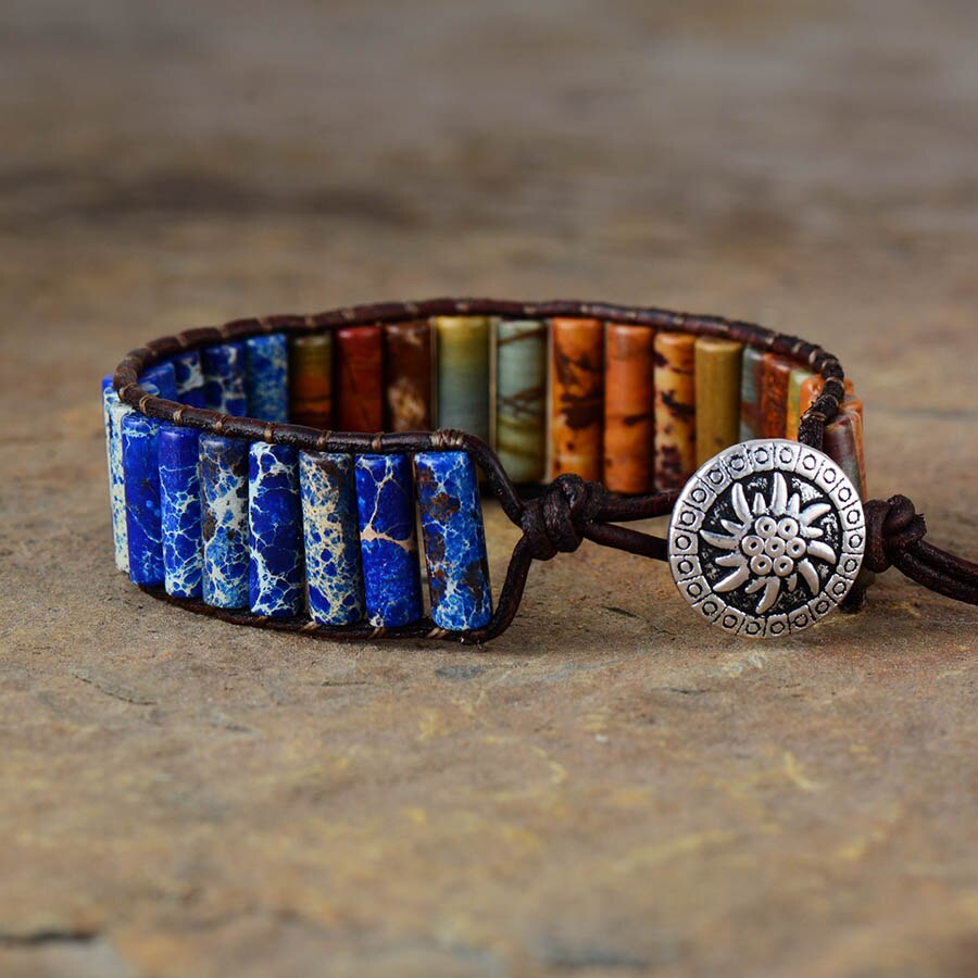 Polychrome Jasper Stone Unisex Bracelet - Wrap Bracelets - Pretland | Spiritual Crystals & Jewelry