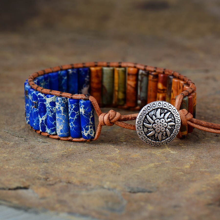 Polychrome Jasper Stone Unisex Bracelet - Wrap Bracelets - Pretland | Spiritual Crystals & Jewelry