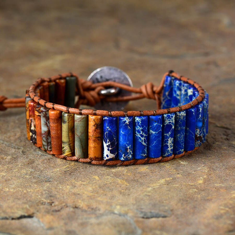 Polychrome Jasper Stone Unisex Bracelet - Wrap Bracelets - Pretland | Spiritual Crystals & Jewelry