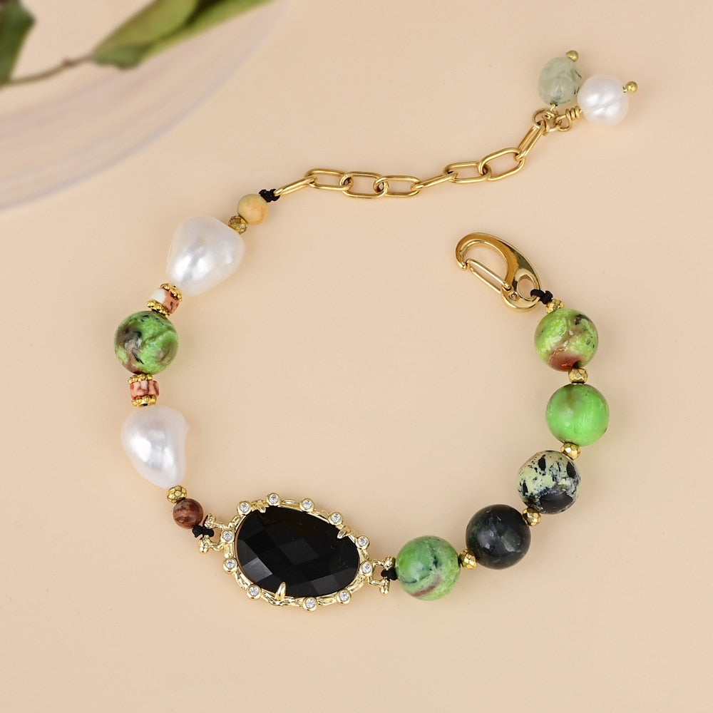 Black Onyx & Green Jasper Stone Bracelet - Bracelets - Pretland | Spiritual Crystals & Jewelry