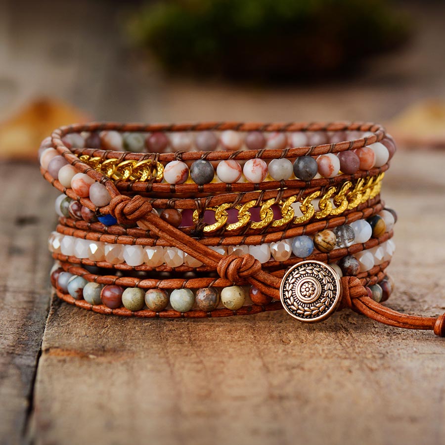 Pink Rhodonite Wrap Bracelet - Wrap Bracelets - Pretland | Spiritual Crystals & Jewelry