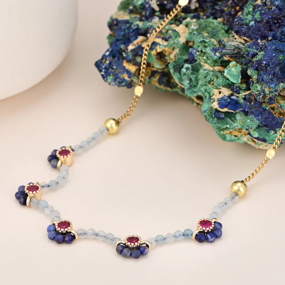 Retro Design Blue Sodalite Stone Necklace