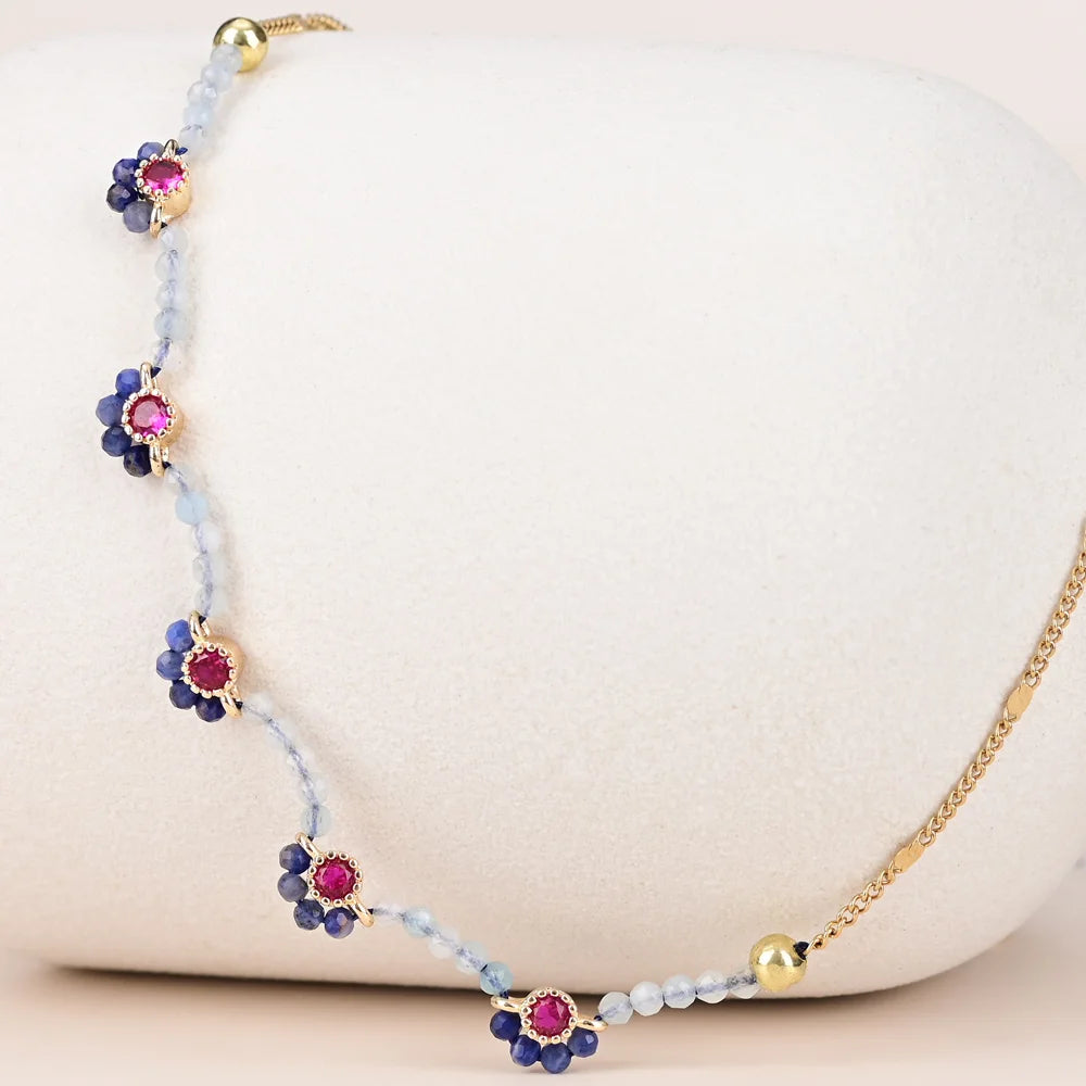 Retro Design Blue Sodalite Stone Necklace