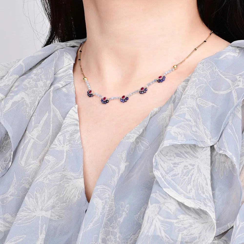 Retro Design Blue Sodalite Stone Necklace