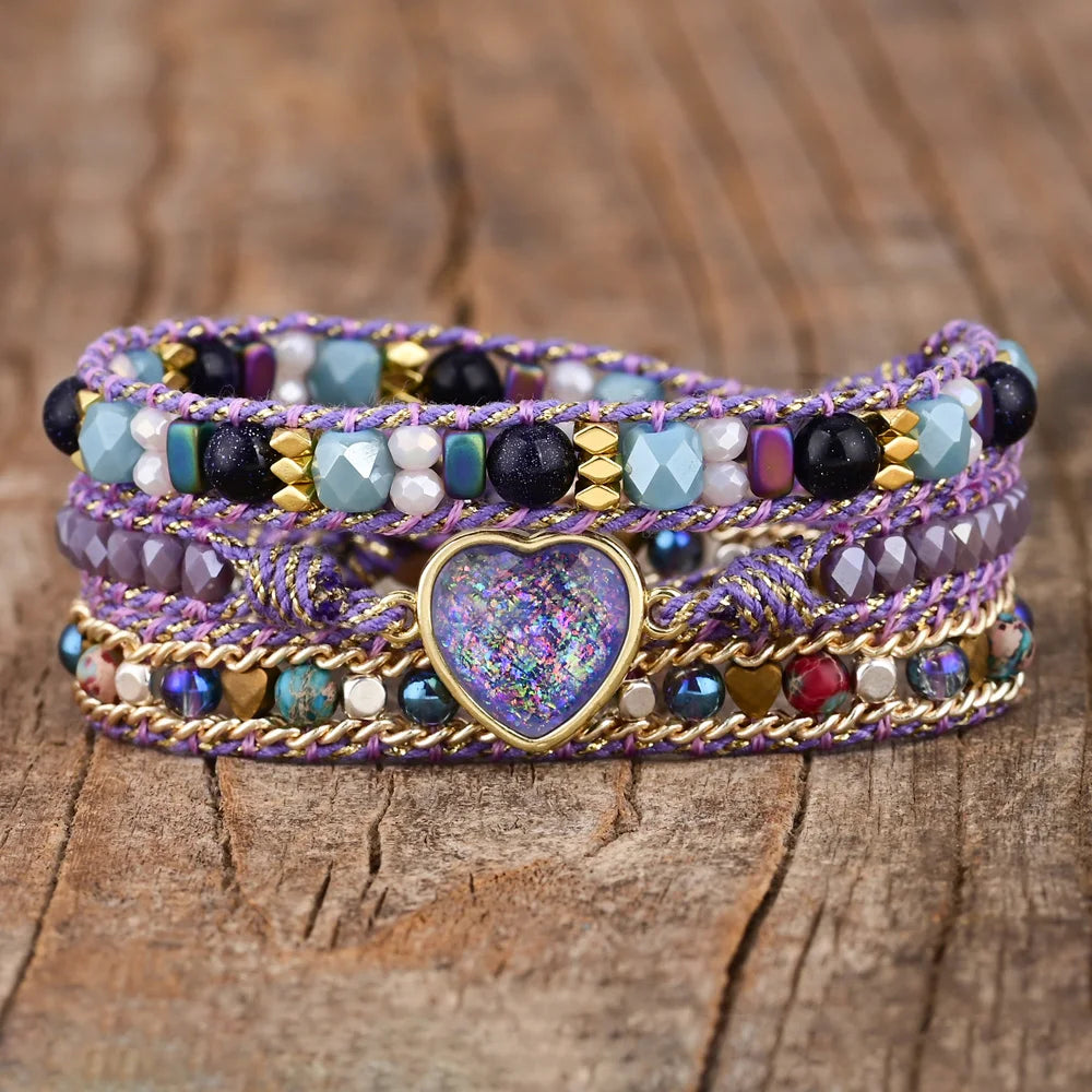 Romantic Purple Heart Shape Opal Wrap Bracelet