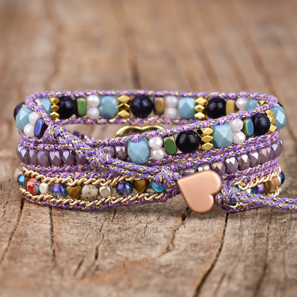 Romantic Purple Heart Shape Opal Wrap Bracelet