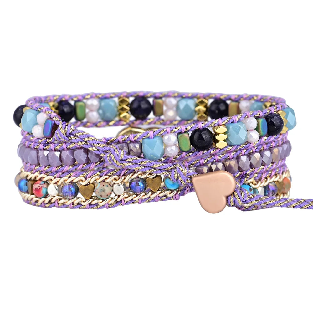 Romantic Purple Heart Shape Opal Wrap Bracelet