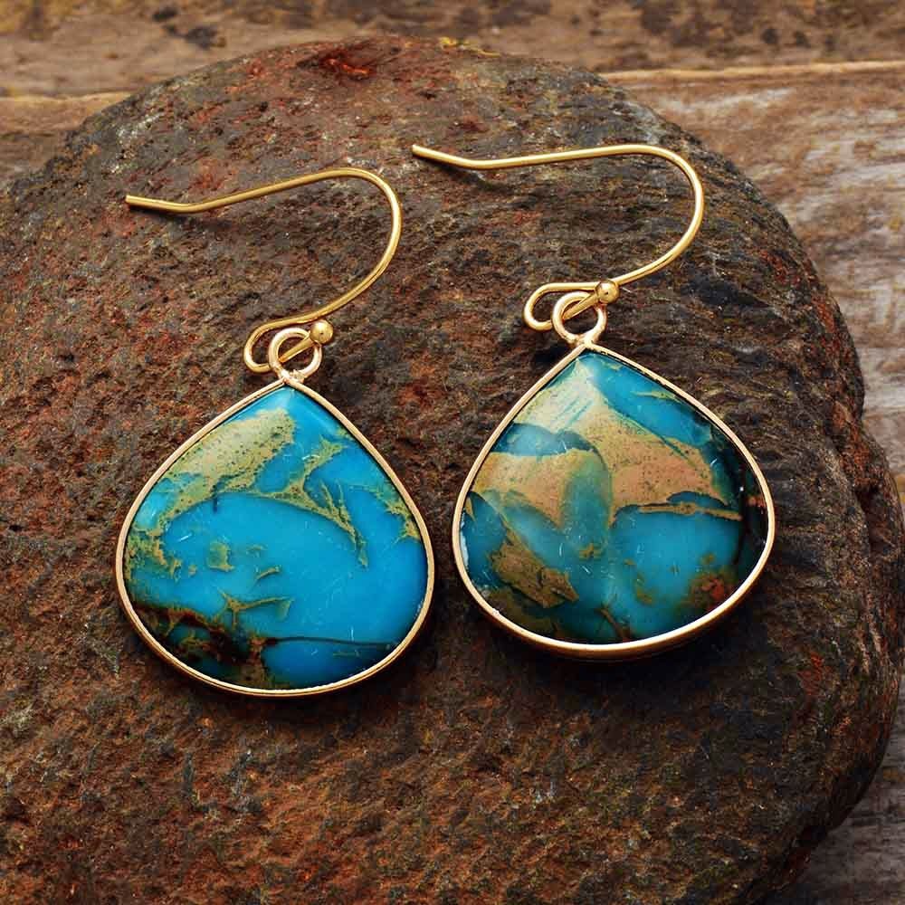 Ocean Jasper Drop Earrings - Earrings - Pretland | Spiritual Crystals & Jewelry