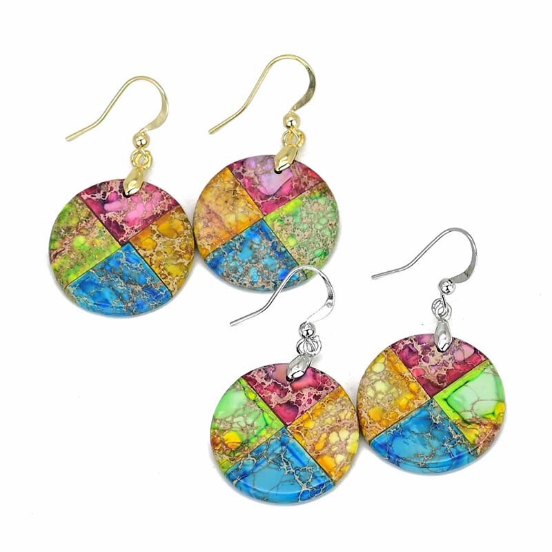 Splashy Circle Emperor Stone Earrings - Earrings - Pretland | Spiritual Crystals & Jewelry