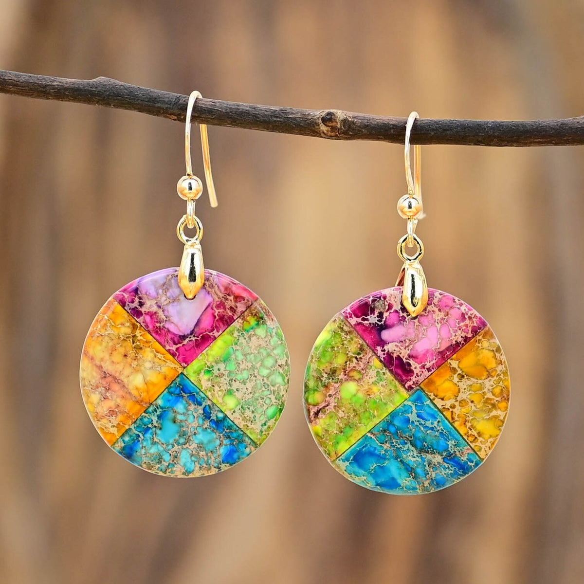 Splashy Circle Emperor Stone Earrings - Earrings - Pretland | Spiritual Crystals & Jewelry