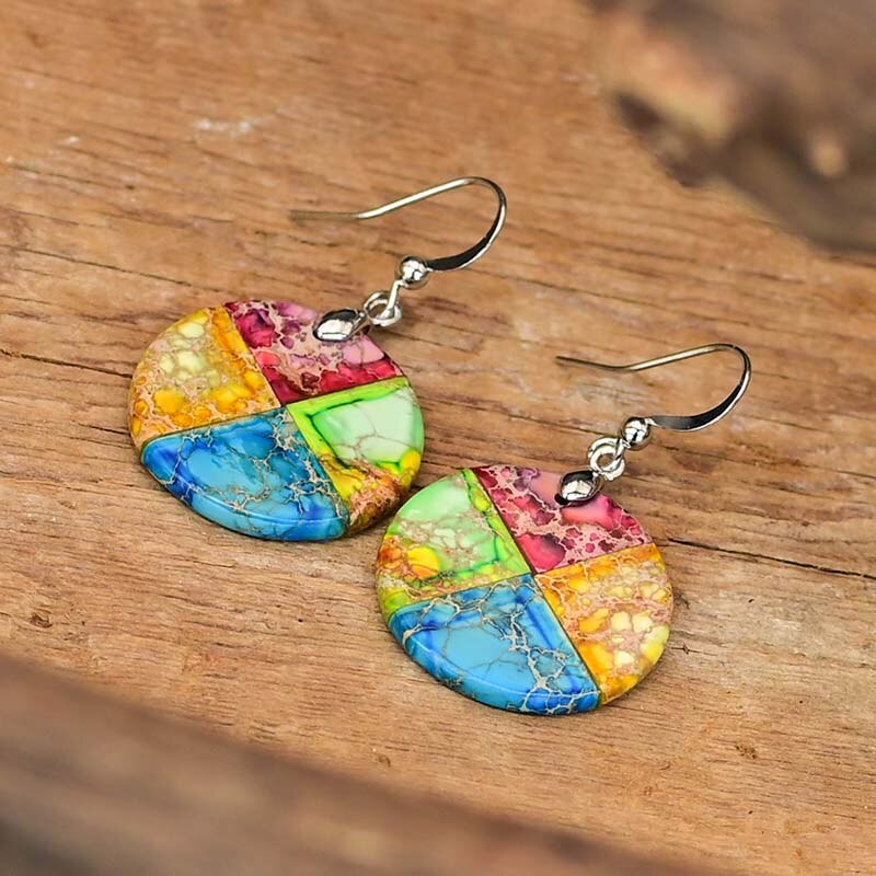 Splashy Circle Emperor Stone Earrings - Earrings - Pretland | Spiritual Crystals & Jewelry